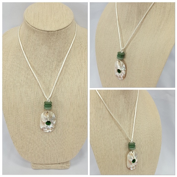 Shell pendant with spacer beads on silk cord,18" - Picture 6 of 8